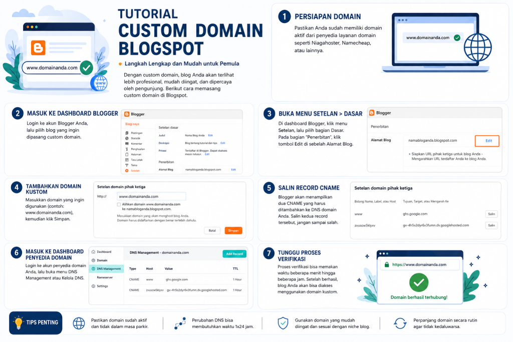 Tutorial Custom Domain Blogspot Lengkap untuk Pemula 2026